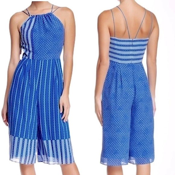 NWT Cynthia Steffe Abyss Alicia Cropped Romper Blue/white pattern SZ 10 - Picture 1 of 11